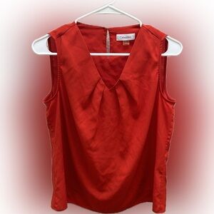 Calvin Klein | Orange sleeveless blouse front pleats